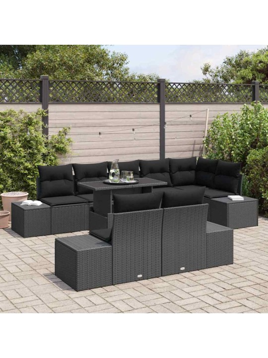 Dārza dīvānu komplekts ar spilvenu 9 pcs melna 100 x 55 x 73 cm