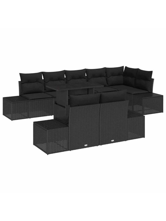 Dārza dīvānu komplekts ar spilvenu 9 pcs melna 100 x 55 x 73 cm
