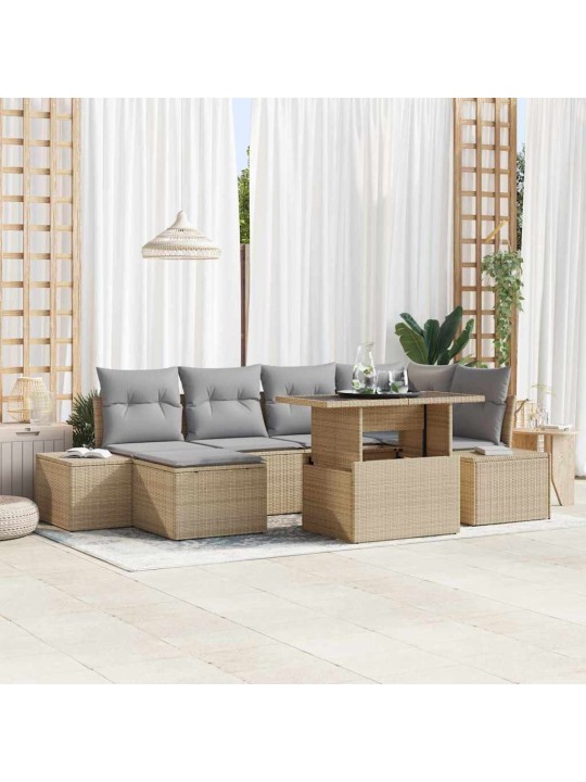 Dārza dīvānu komplekts ar spilvenu 7 pcs bēša un gaiši pelēka