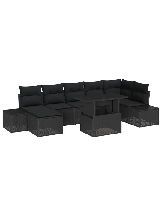 Dārza dīvānu komplekts ar spilvenu 8 pcs melna