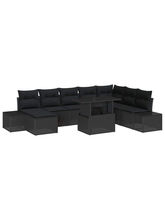 Dārza dīvānu komplekts ar spilvenu 9 pcs melna