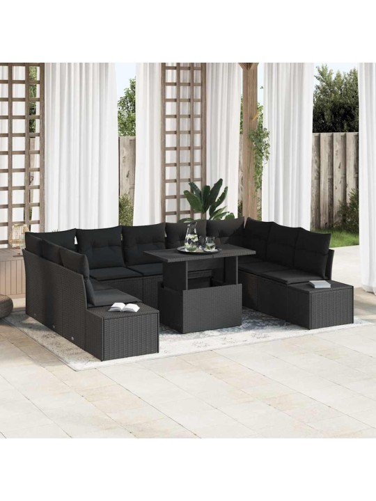 Dārza dīvānu komplekts 10 pcs melna 100 x 55 x 73 cm