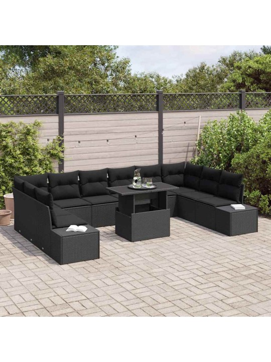 Dārza dīvānu komplekts 11 pcs melna 100 x 55 x 73 cm