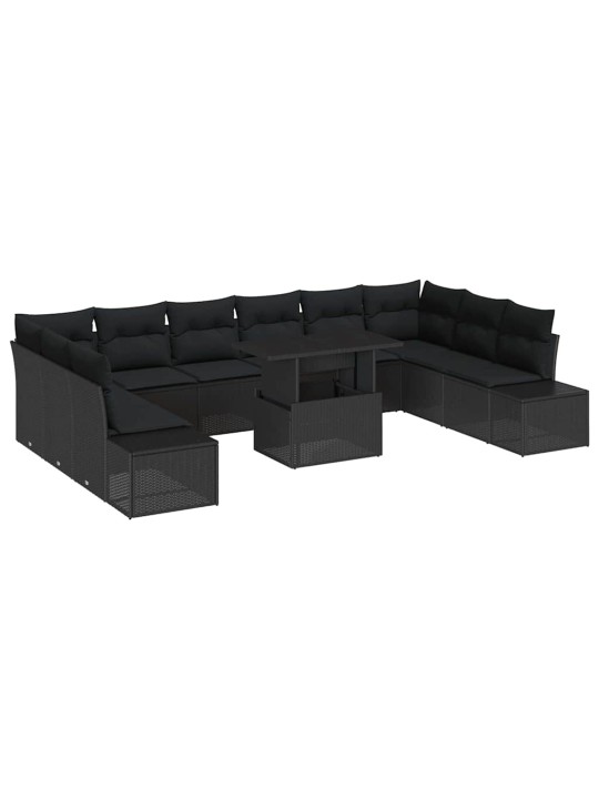 Dārza dīvānu komplekts 11 pcs melna 100 x 55 x 73 cm