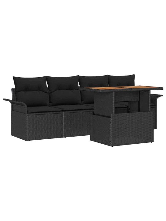 Dārza dīvānu komplekts ar spilvenu 5 pcs melna 100 x 55 x 73 cm