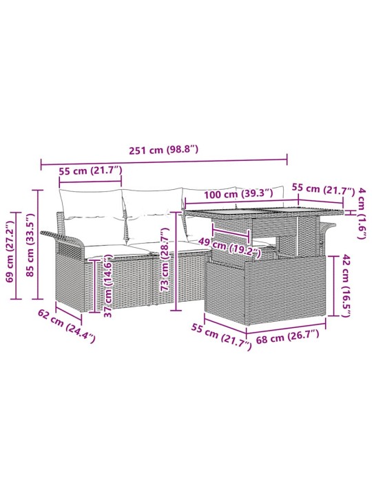 Dārza dīvānu komplekts ar spilvenu 5 pcs melna 100 x 55 x 73 cm