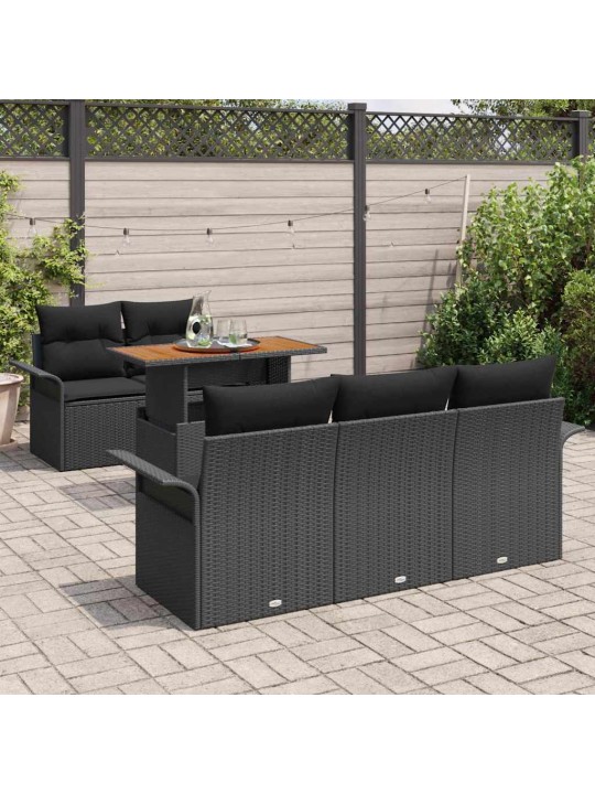 Dārza dīvānu komplekts ar spilvenu 6 pcs melna 100 x 55 x 73 cm