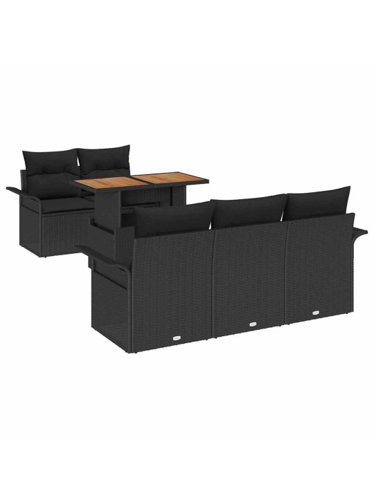 Dārza dīvānu komplekts ar spilvenu 6 pcs melna 100 x 55 x 73 cm