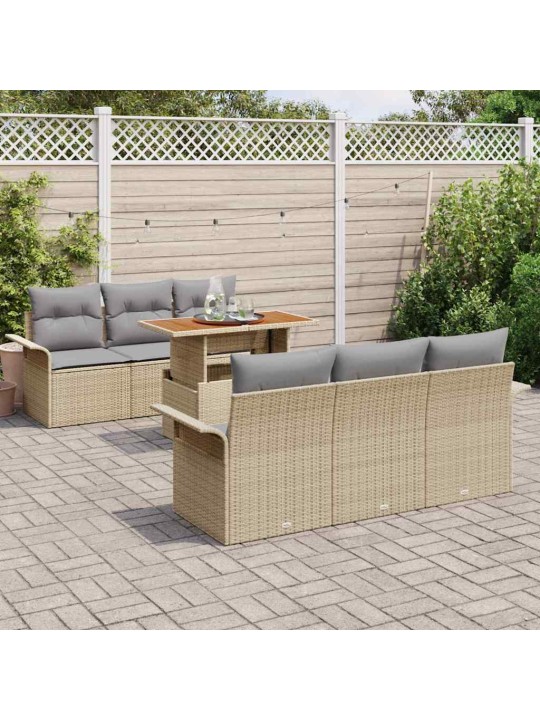 Dārza dīvānu komplekts ar spilvenu 7 pcs bēša un gaiši pelēka