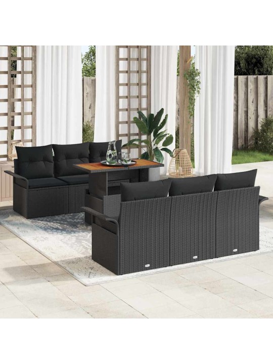 Dārza dīvānu komplekts ar spilvenu 7 pcs melna 100 x 55 x 73 cm