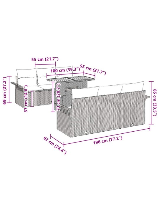 Dārza dīvānu komplekts ar spilvenu 7 pcs melna 100 x 55 x 73 cm