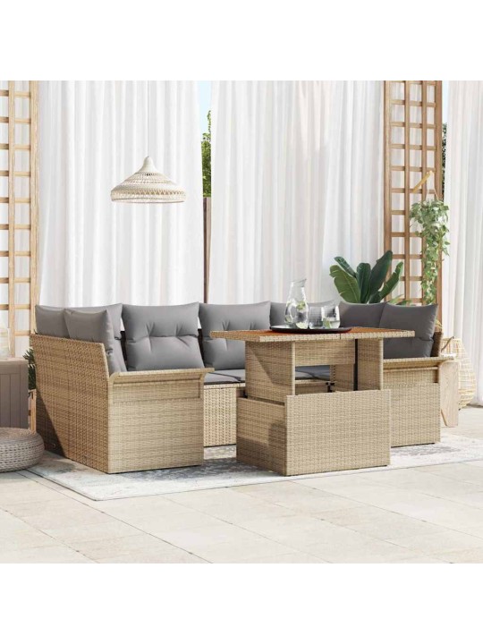 Dārza dīvānu komplekts ar spilvenu 7 pcs bēša un gaiši pelēka