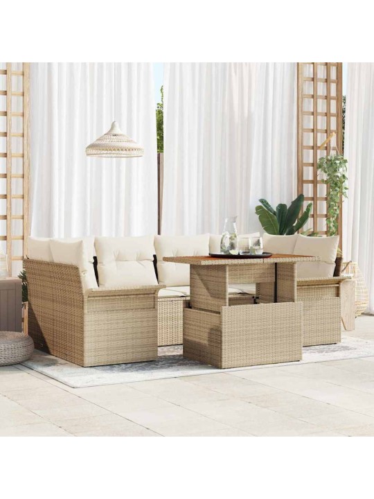 Dārza dīvānu komplekts 7 pcs bēša un krēmkrāsa 100 x 55 x 73 cm