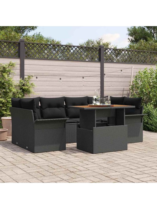 Dārza dīvānu komplekts ar spilvenu 7 pcs melna 100 x 55 x 73 cm