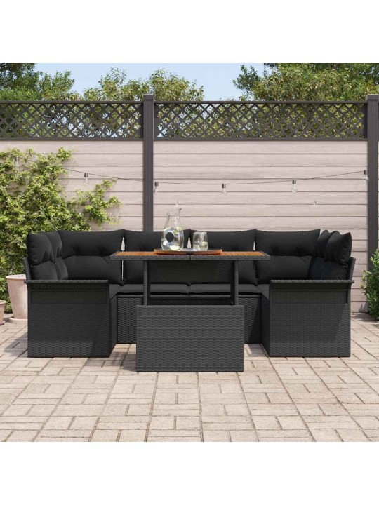 Dārza dīvānu komplekts ar spilvenu 7 pcs melna 100 x 55 x 73 cm