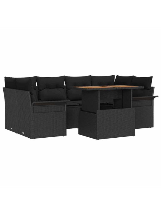 Dārza dīvānu komplekts ar spilvenu 7 pcs melna 100 x 55 x 73 cm