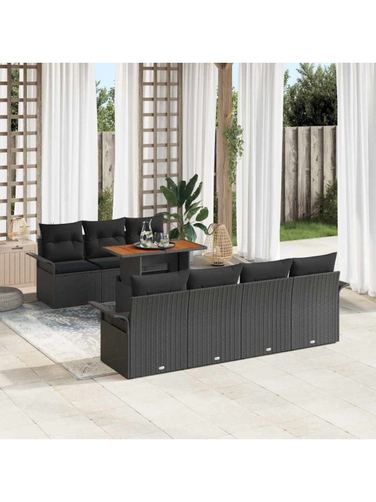Dārza dīvānu komplekts ar spilvenu 8 pcs melna 100 x 55 x 73 cm