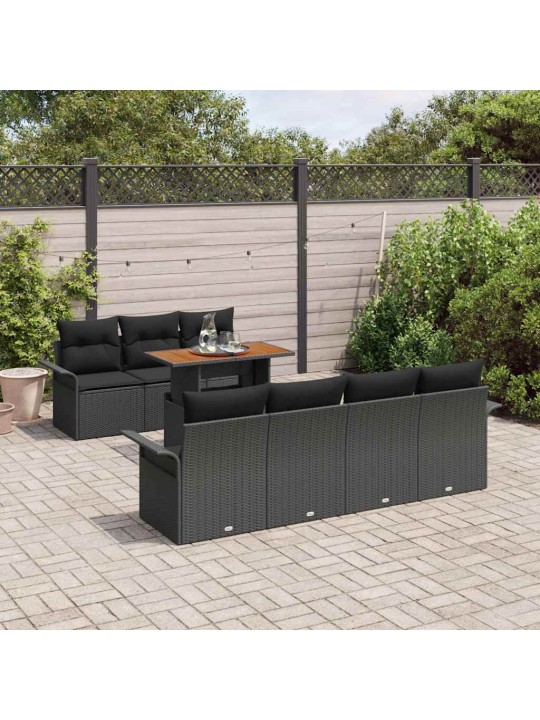 Dārza dīvānu komplekts ar spilvenu 8 pcs melna 100 x 55 x 73 cm