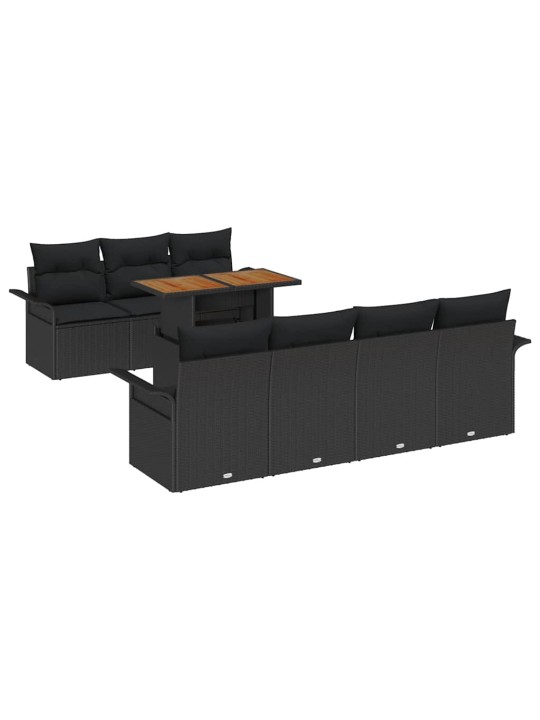 Dārza dīvānu komplekts ar spilvenu 8 pcs melna 100 x 55 x 73 cm