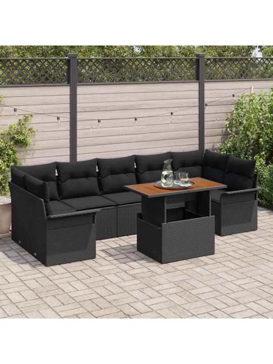 Dārza dīvānu komplekts ar spilvenu 8 pcs melna 100 x 55 x 73 cm