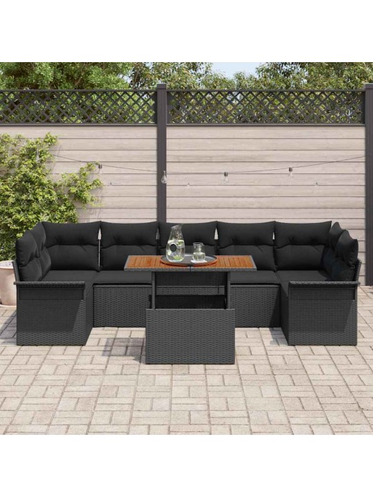 Dārza dīvānu komplekts ar spilvenu 8 pcs melna 100 x 55 x 73 cm