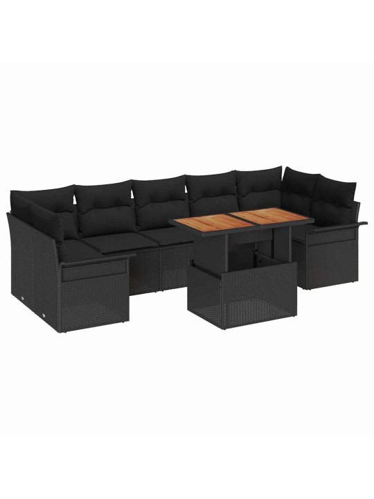 Dārza dīvānu komplekts ar spilvenu 8 pcs melna 100 x 55 x 73 cm