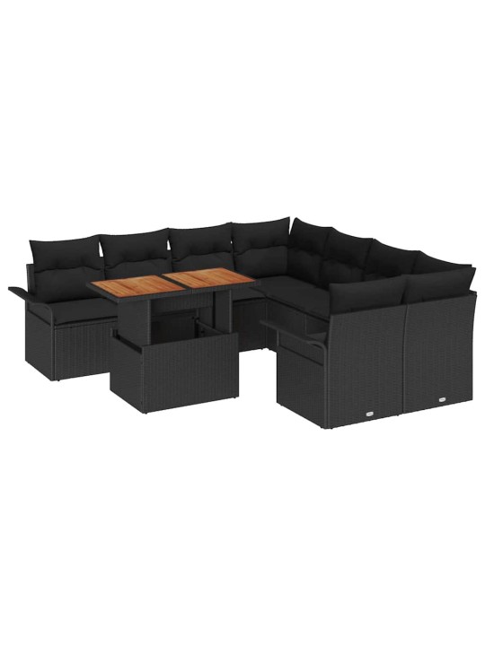 Dārza dīvānu komplekts ar spilvenu 9 pcs melna