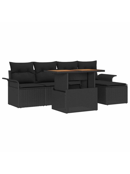 Dārza dīvānu komplekts ar spilvenu 6 pcs melna