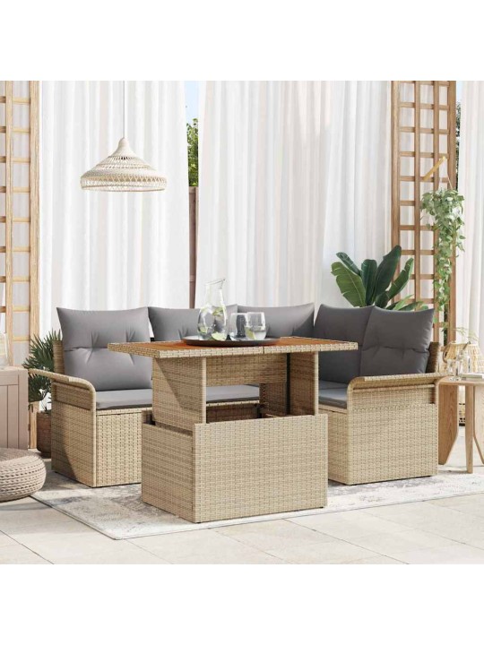 Dārza dīvānu komplekts ar spilvenu 5 pcs bēša un gaiši pelēka