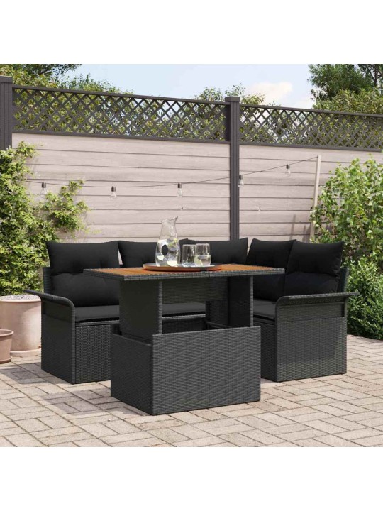 Dārza dīvānu komplekts ar spilvenu 5 pcs melna 100 x 55 x 73 cm