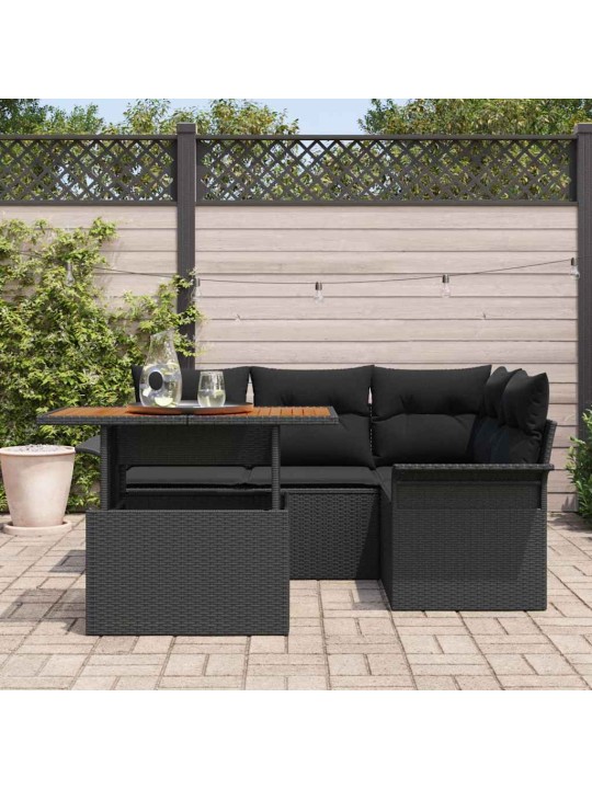Dārza dīvānu komplekts ar spilvenu 5 pcs melna 100 x 55 x 73 cm