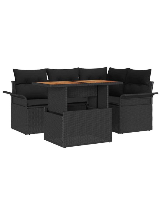 Dārza dīvānu komplekts ar spilvenu 5 pcs melna 100 x 55 x 73 cm