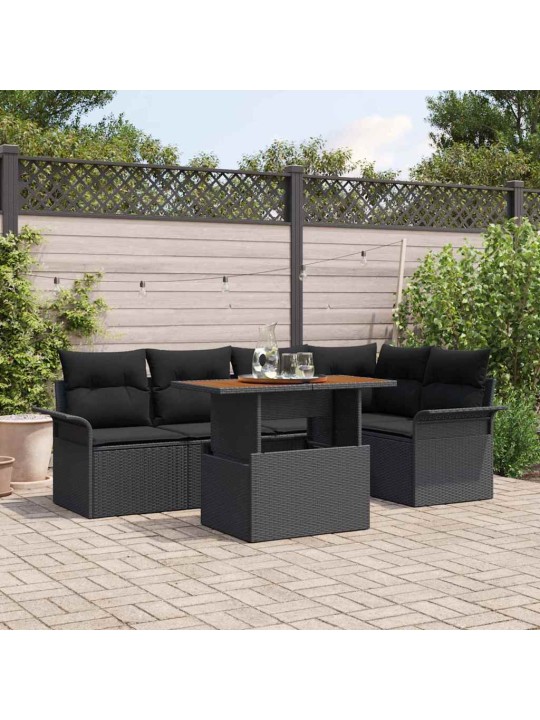 Dārza dīvānu komplekts ar spilvenu 6 pcs melna 100 x 55 x 73 cm