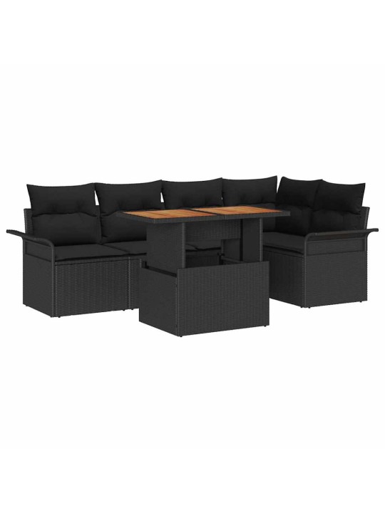 Dārza dīvānu komplekts ar spilvenu 6 pcs melna 100 x 55 x 73 cm
