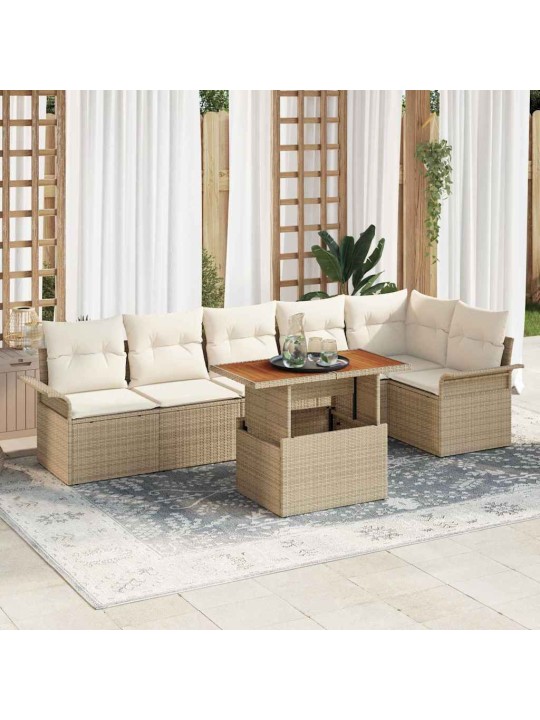 Dārza dīvānu komplekts 7 pcs bēša un krēmkrāsa 100 x 55 x 73 cm