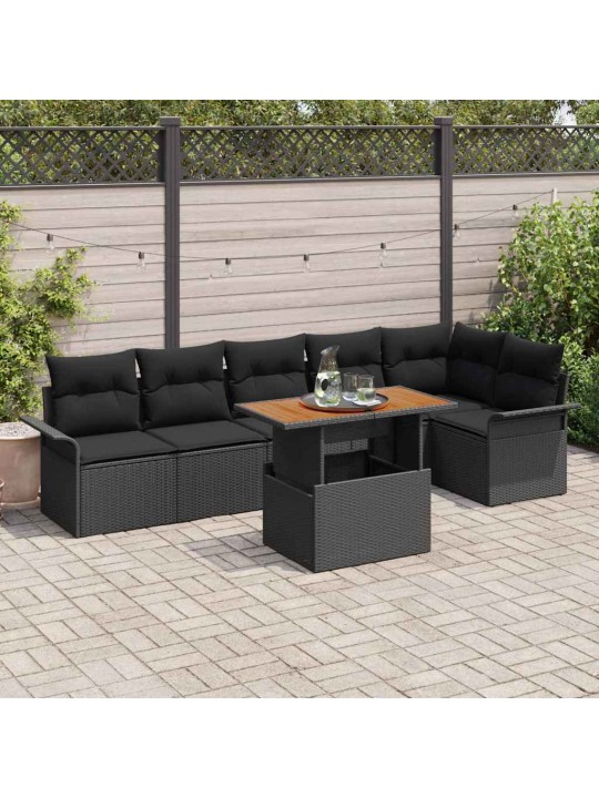 Dārza dīvānu komplekts ar spilvenu 7 pcs melna 100 x 55 x 73 cm