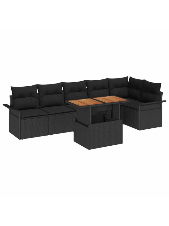 Dārza dīvānu komplekts ar spilvenu 7 pcs melna 100 x 55 x 73 cm