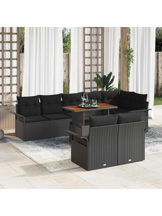 Dārza dīvānu komplekts ar spilvenu 9 pcs melna 100 x 55 x 73 cm