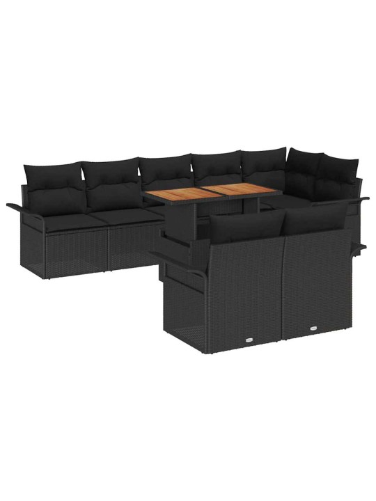 Dārza dīvānu komplekts ar spilvenu 9 pcs melna 100 x 55 x 73 cm
