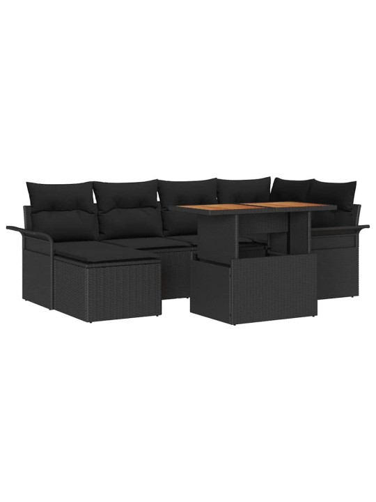 Dārza dīvānu komplekts ar spilvenu 7 pcs melna