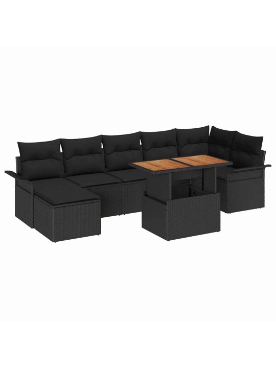 Dārza dīvānu komplekts ar spilvenu 8 pcs melna