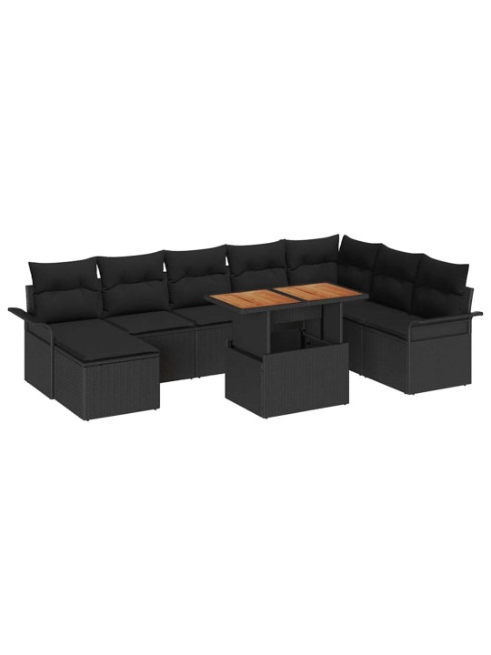 Dārza dīvānu komplekts ar spilvenu 9 pcs melna