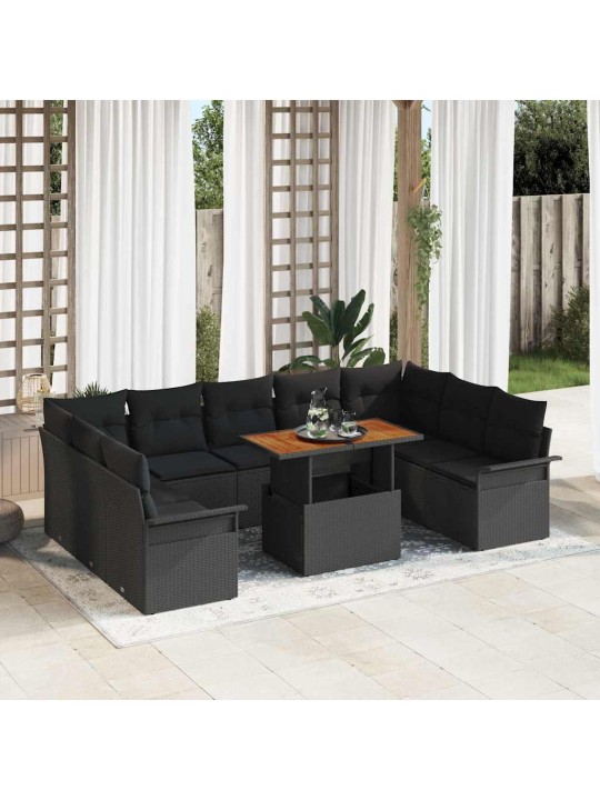 Dārza dīvānu komplekts 10 pcs melna 100 x 55 x 73 cm