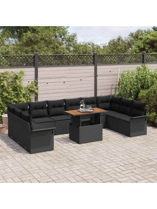 Dārza dīvānu komplekts 11 pcs melna 100 x 55 x 73 cm