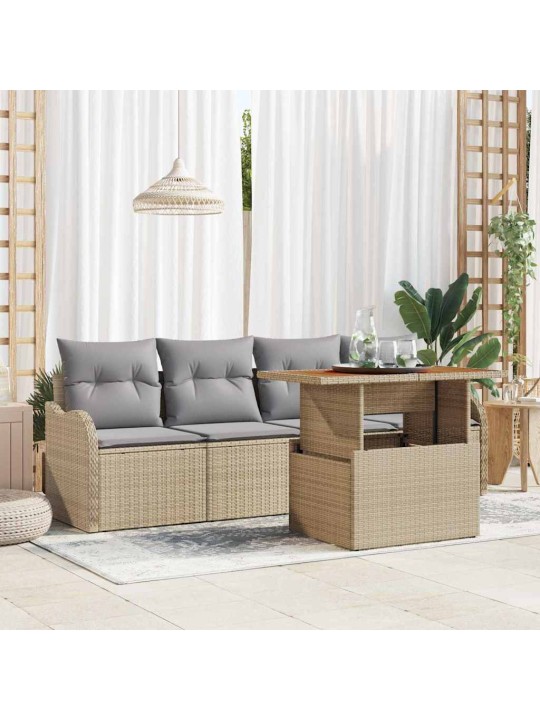 Dārza dīvānu komplekts ar spilvenu 5 pcs bēša un gaiši pelēka