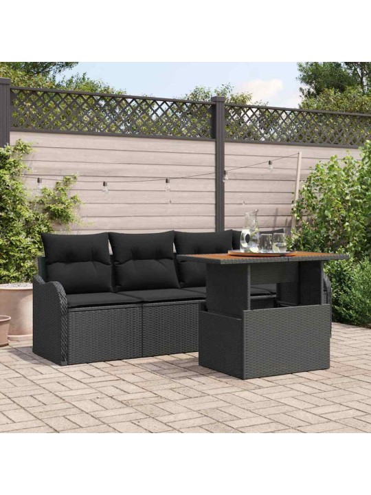 Dārza dīvānu komplekts ar spilvenu 5 pcs melna 100 x 55 x 73 cm