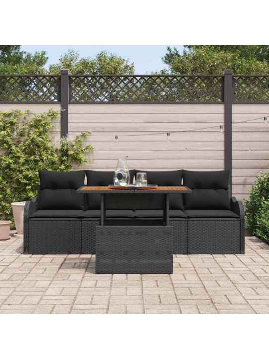 Dārza dīvānu komplekts ar spilvenu 5 pcs melna 100 x 55 x 73 cm