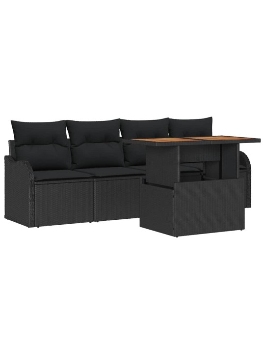 Dārza dīvānu komplekts ar spilvenu 5 pcs melna 100 x 55 x 73 cm