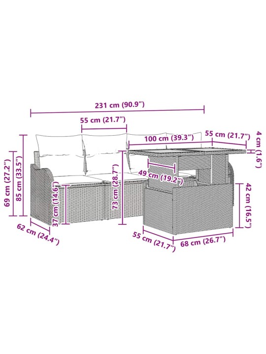 Dārza dīvānu komplekts ar spilvenu 5 pcs melna 100 x 55 x 73 cm