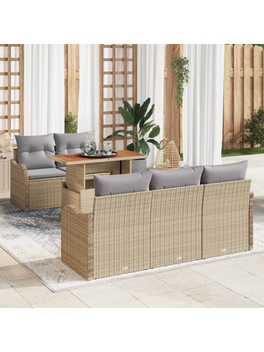 Dārza dīvānu komplekts ar spilvenu 6 pcs bēša un gaiši pelēka